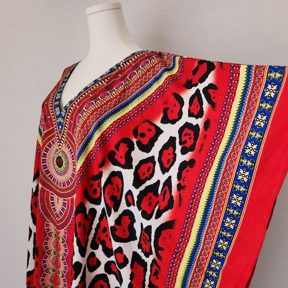 WINLAR Tribal Boho Satin Maxi Kaftan MuuMuu Dress Polyester Multicolor - Picture 3 of 8